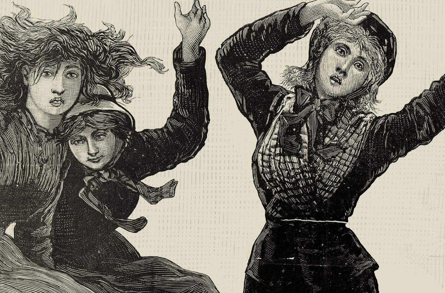 Historic print of women gathered and swaying together