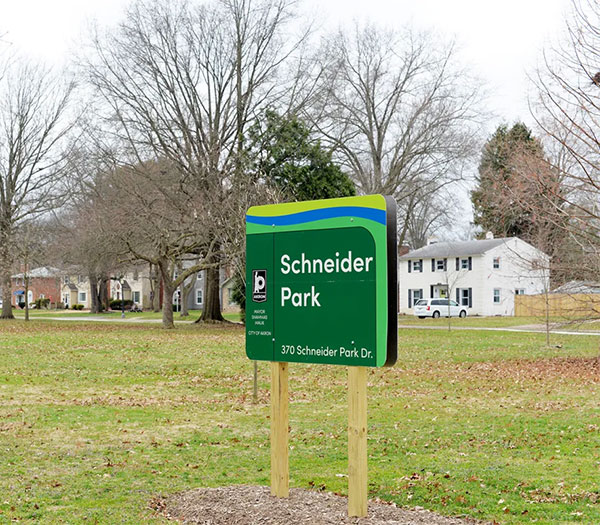Outdoor sign that reads Schneider Park