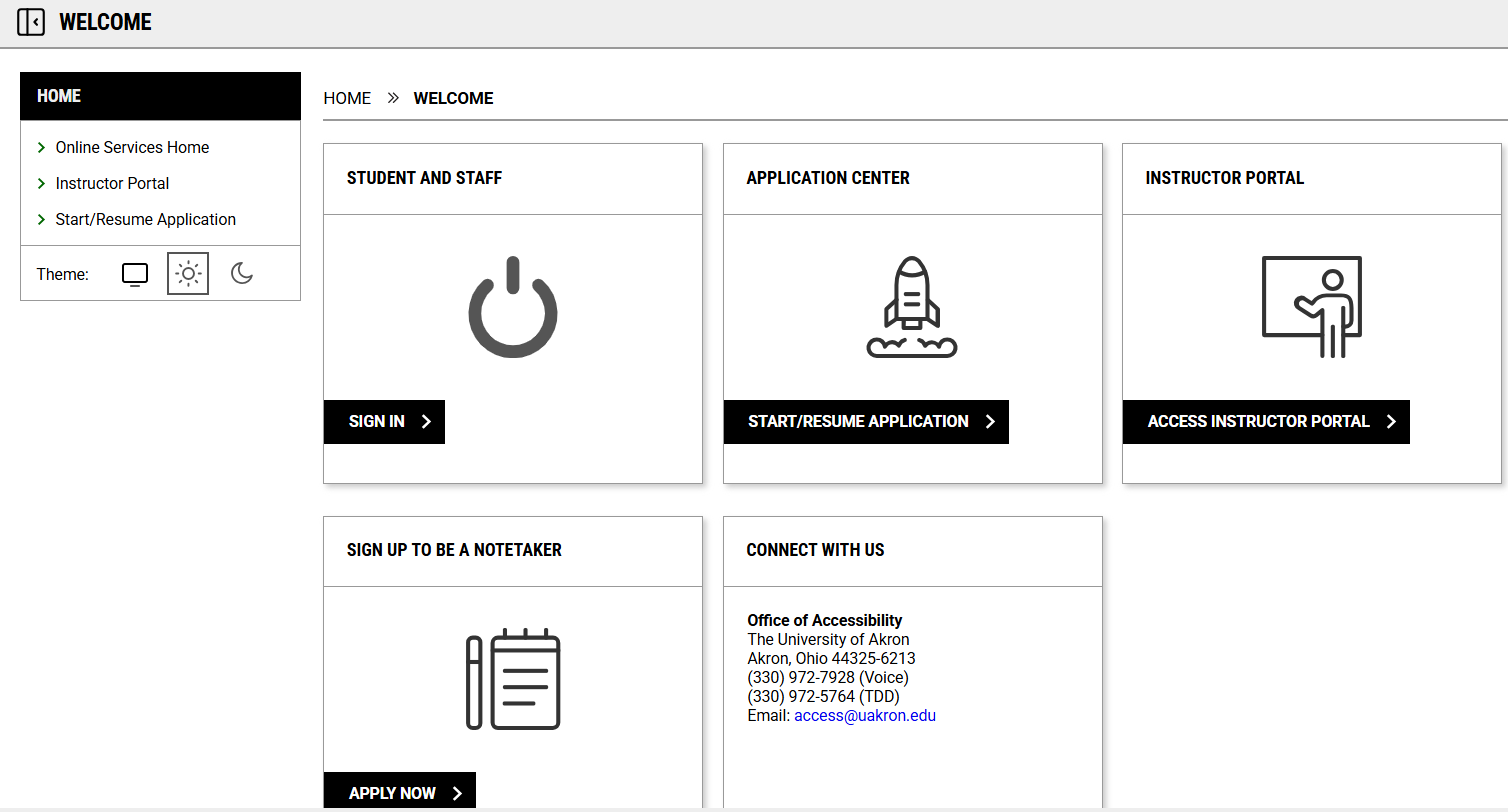 image of login screen for STARS. The options are to Sign In, Start/Resume Application, Log in as Instructor or Sign up as a Notetaker