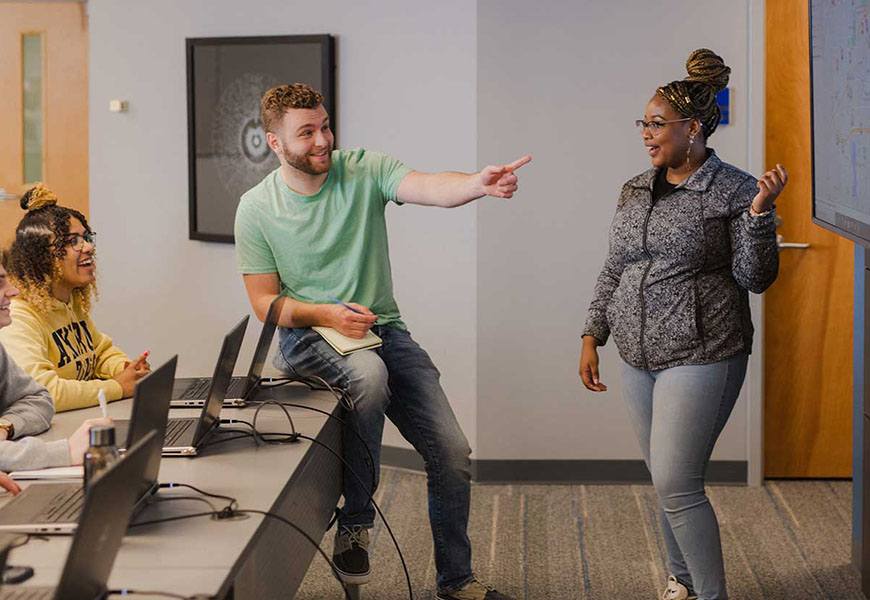 Students experiencing business through learning in a classroom