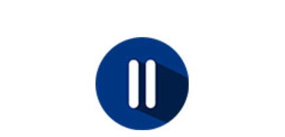 A blue circle with two white vertical rectangles in the center, casting a dark blue shadow to the right, resembling the number two