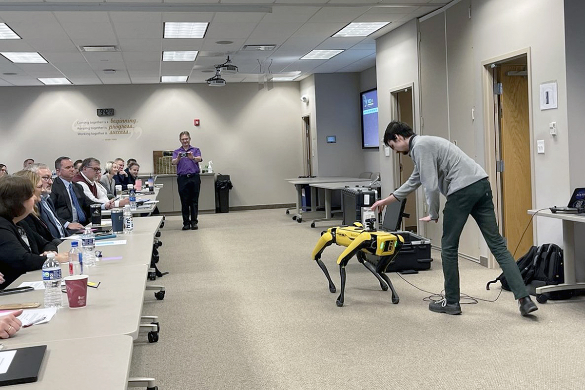 Andrew Sharkey, mechanical engineering student, operating Spot.