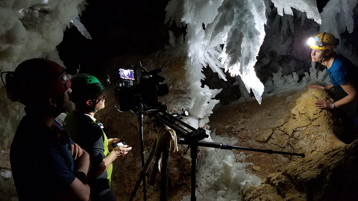 Hazel Barton and camera crew