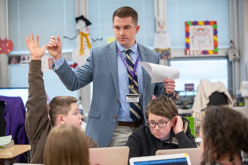 A University of Akron student teacher in a classroom